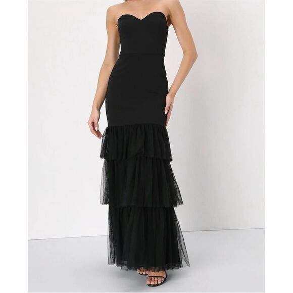 Lulus Dresses & Skirts - NWT Lulus Dramatic Fanatic Black Strapless Tulle Trumpet Maxi Dress Size S